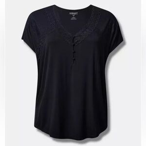 Torrid Super Soft Jersey Dolman Henley Lace Trip Top